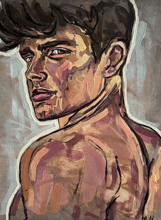 Man naked painting