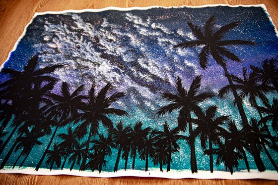 Palm trees shadows and starlight