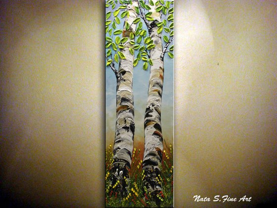 Silver Birches - 36" x 12" Original Birch Tree Painting