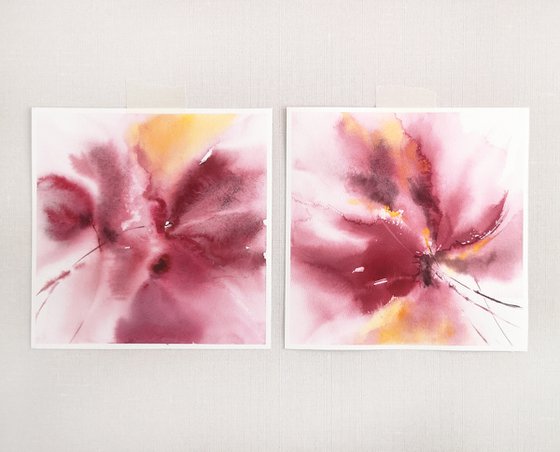 Burgundy flowers diptych