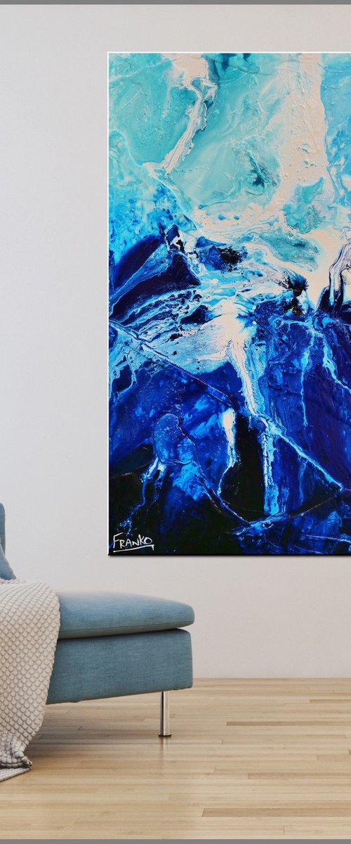 Aquatic Mantle 120cm x 100cm Blue Abstract Art by Franko