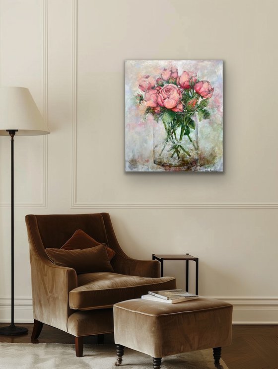 Pink roses in a vase