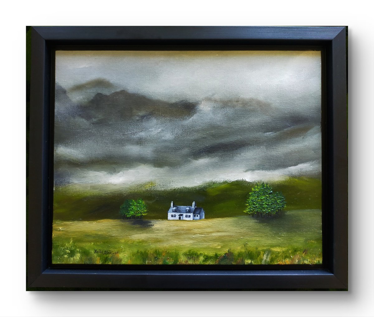 Landscape Oil Painting By Nella Alao, 11 X 9", Cottage Three Sisters Glencoe, Original Artwork