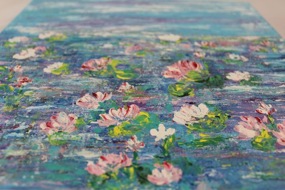 Lily Pond-Claude Monet Inspired Impressionistic Acrylic Painting Ready to Hang