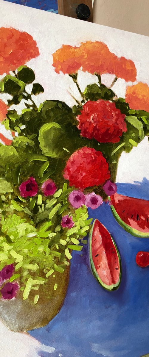 Flowers with watermelon by Volodymyr Smoliak
