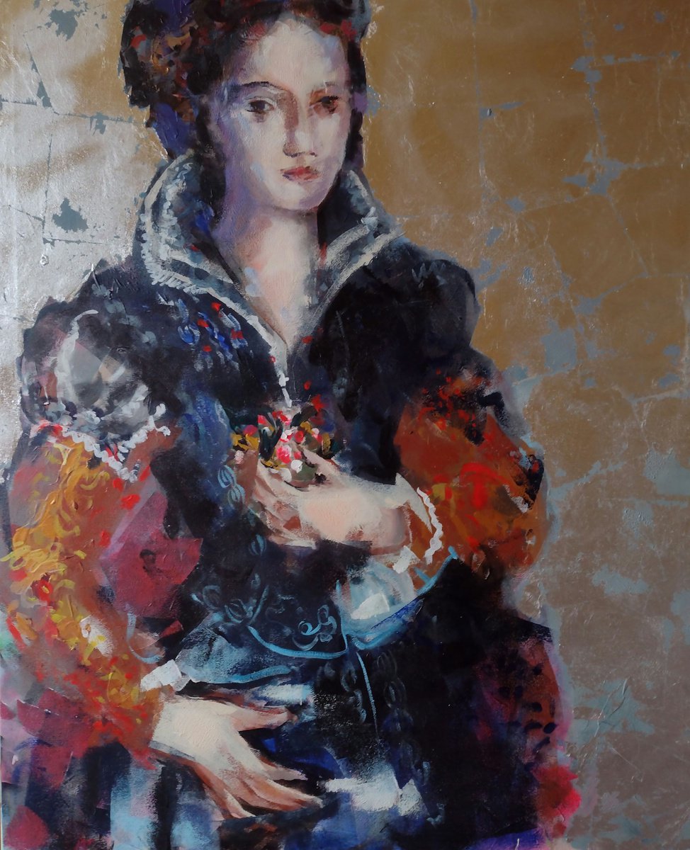 Expressive Portrait Acrylic Painting By Marina Del Pozo, 31 X 39", Dama 25, Original Artwork