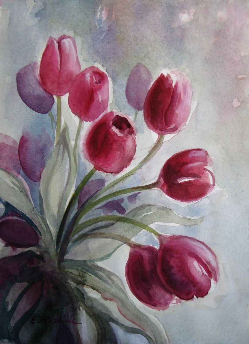 Pink tulips - floral art by Elena Oleniuc