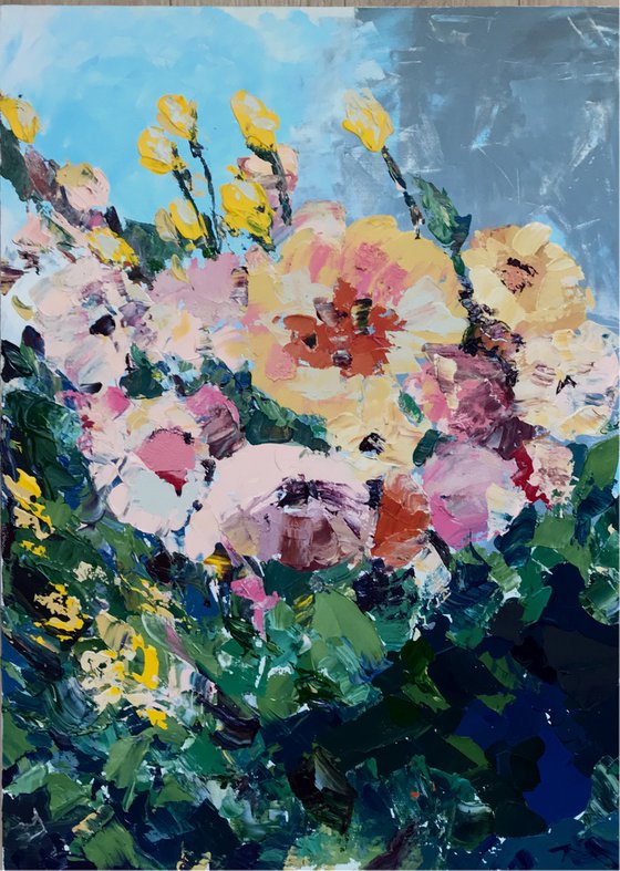 SPRING MEADOW - original floral painting on canvas, wall decor, impasto painting, gift idea