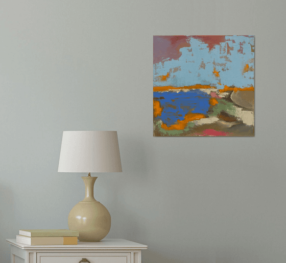 Lake trail — contemporary landscape with optimistic and positive energy on stretched canvas
