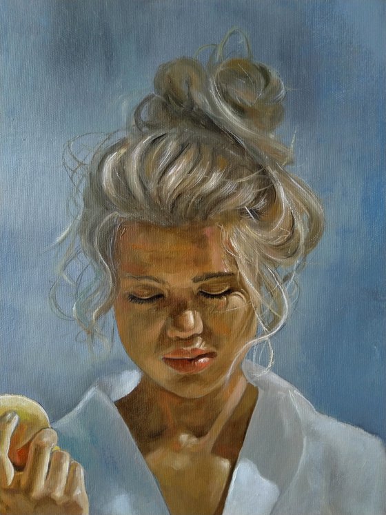 Blonde and wind 40x50cm ,oil/canvas, impressionistic portrait