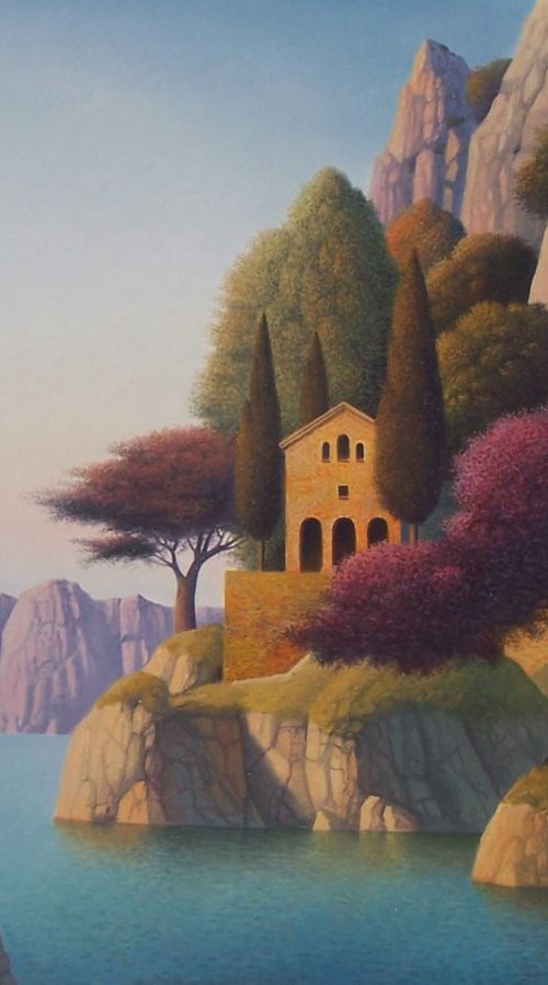 Evening Bay with Blooming Tree, 30x40 by Evgeni Gordiets