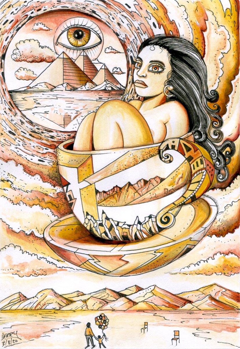 Surrealistic Landscape Drawing By Spencer John Derry, 8 X 12", Little Sally Walker, Original Artwork