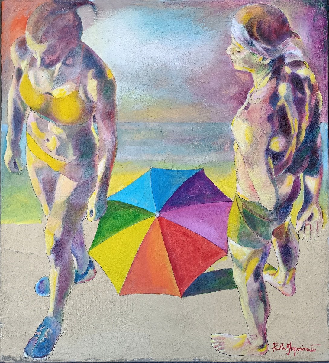 Expressive Landscape Acrylic Painting By Paola Imposimato, 24 X 27", On The Shoreline, Original Artwork