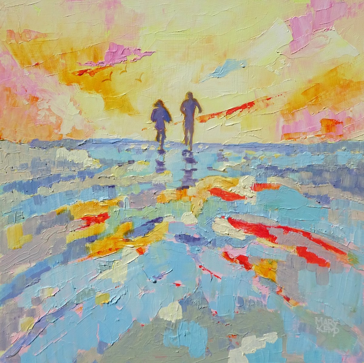 Couple Skipping Into the Sunset by Mary Kemp