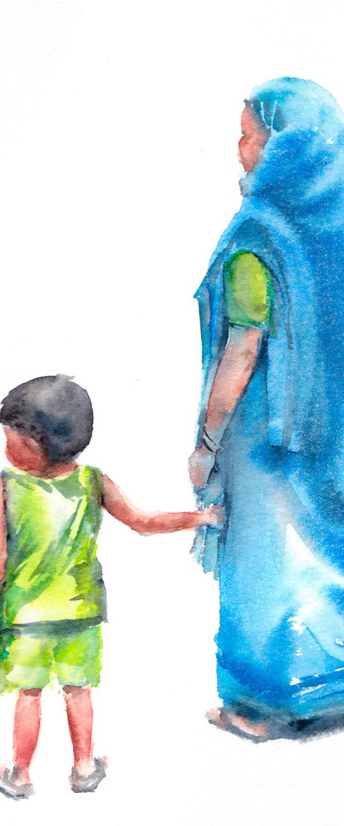 PEOPLE PAINTING, CONTEMPORARY ART, MOTHER AND CHILD PAINTING, India by Anjana Cawdell