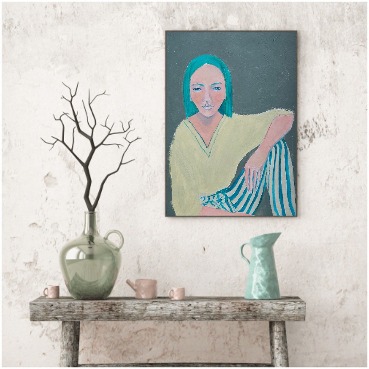 Impressionistic Portrait Acrylic Painting By Ksenia June, 12 X 17", Do We Know Each Other?, Original Artwork