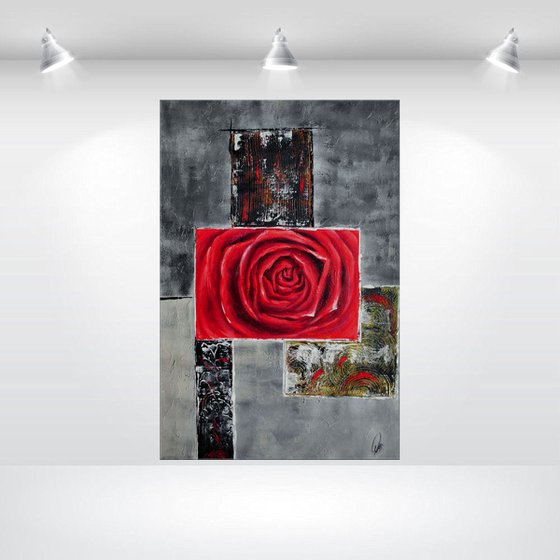 Red Rose acrylic abstract painting flowers blossoms nature painting canvas wall art