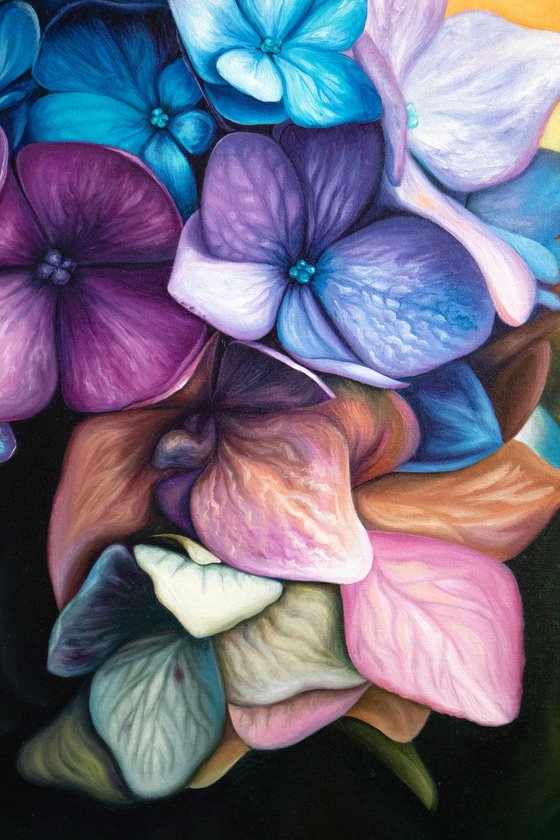 Hydrangea | Realism blue and violet flowers