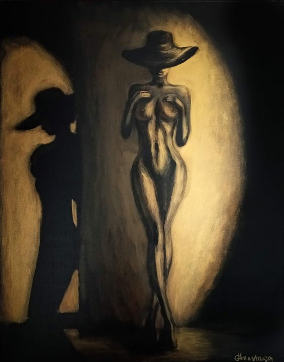 Erotic Art Woman In Gold Naked Girl In Hat Black Art Sexy Girl