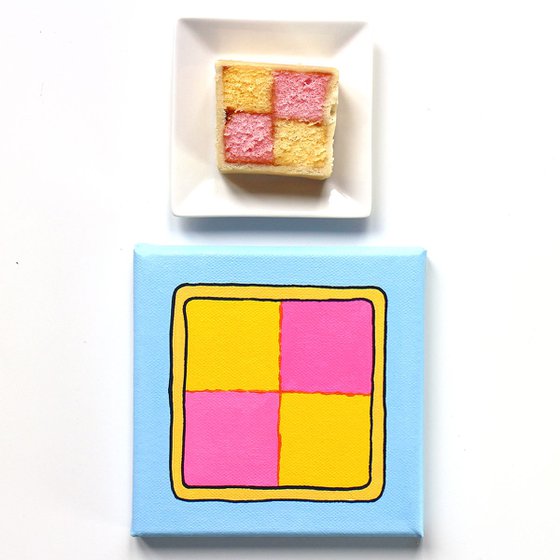 Battenberg Cake Pop Art Painting On Miniature Canvas