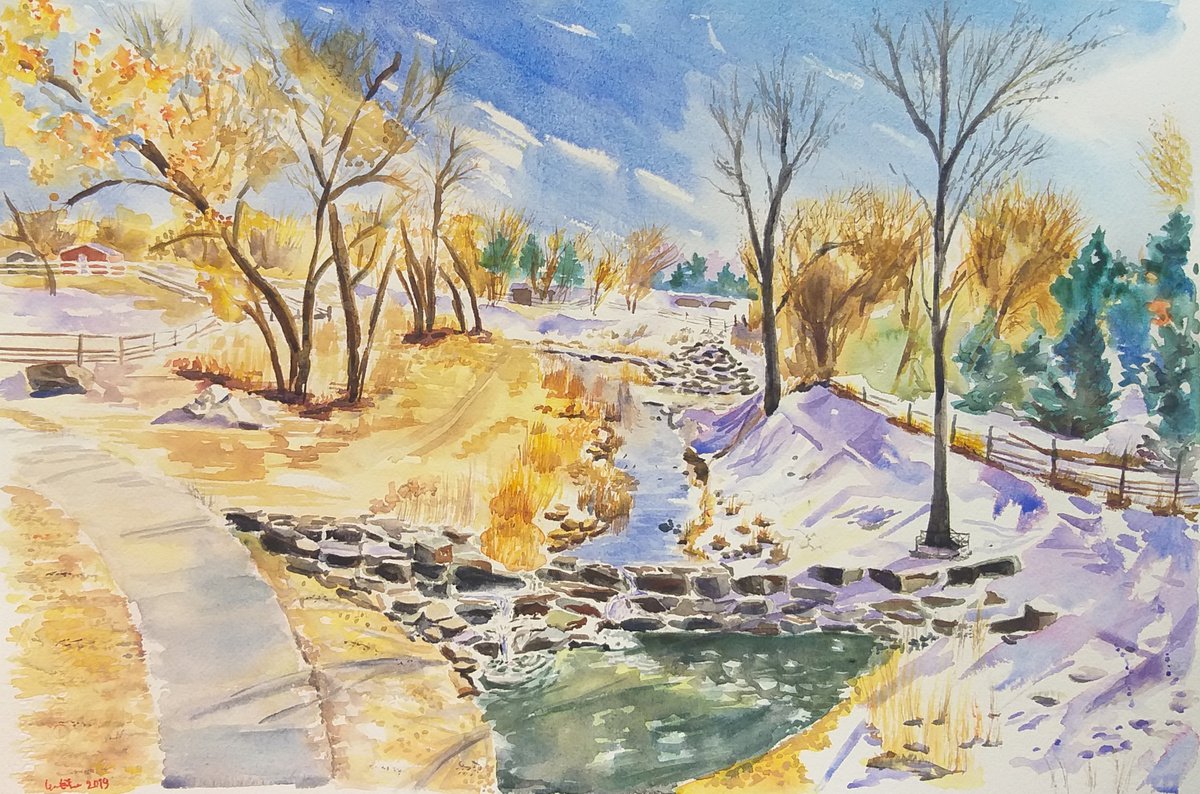 Impressionistic Landscape Watercolour By Geeta Yerra, 22 X 15, Piney Creek, Colorado, Original Artwork
