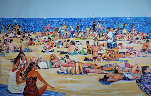 Extra Large / 156 x 102 x 4 cm - At the beach by Alexandra Djokic