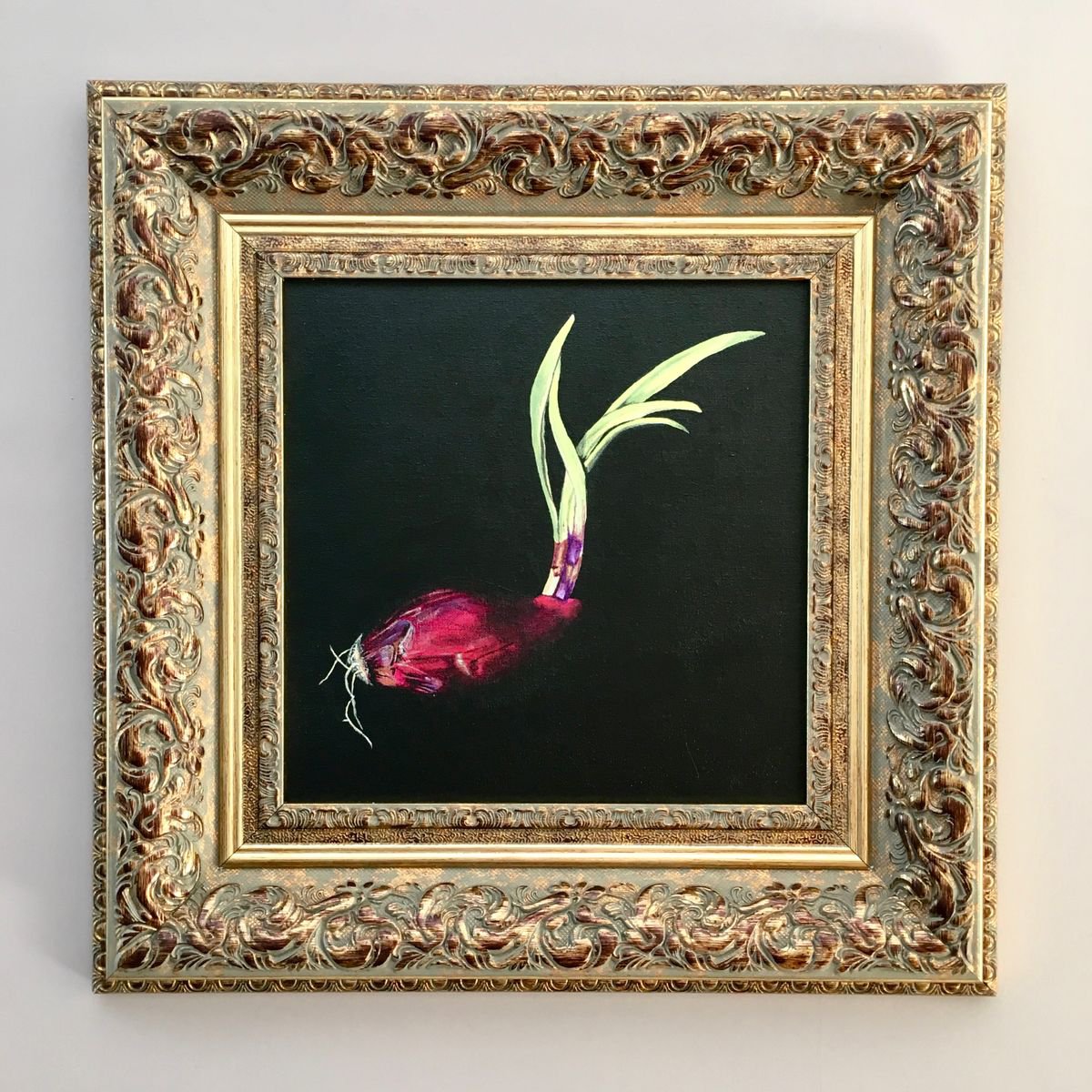 Photorealistic Still Life Acrylic Painting By Kaz Jones, 20 X 20", Red Onion, Original Artwork