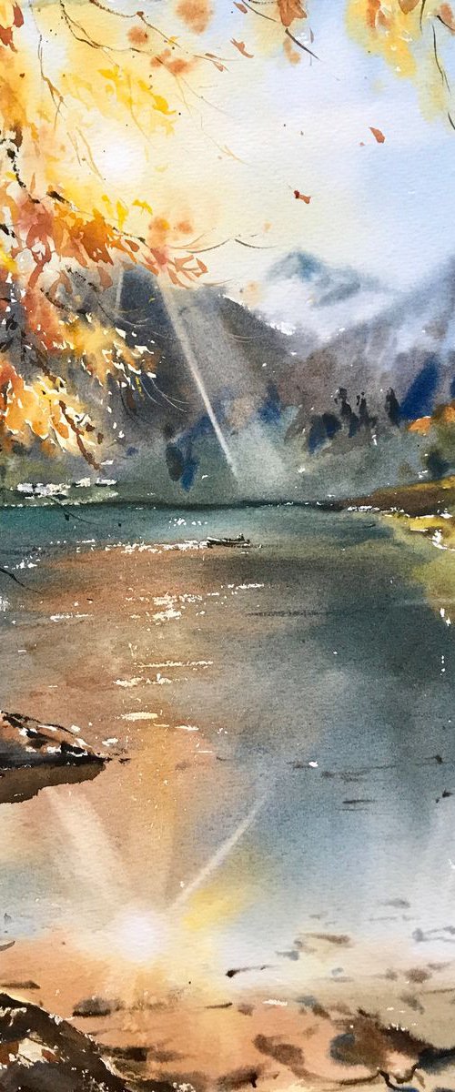 Autumn lake in the mountains by Eugenia Gorbacheva