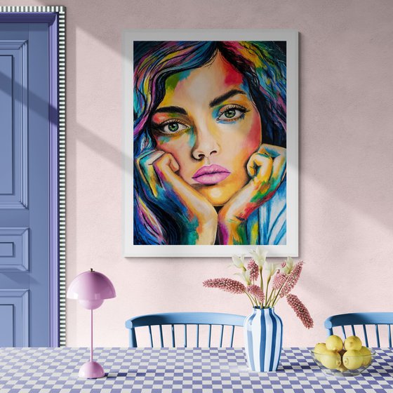 Pink Melancholy-Colorful Female Portrait