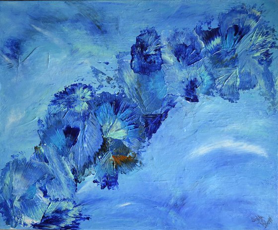 Life and Happiness ABSTRACT PAINTING READY TO HANG LYRIC EXPRESSIONISTIC BLUE COLORS CONTEMPORARY