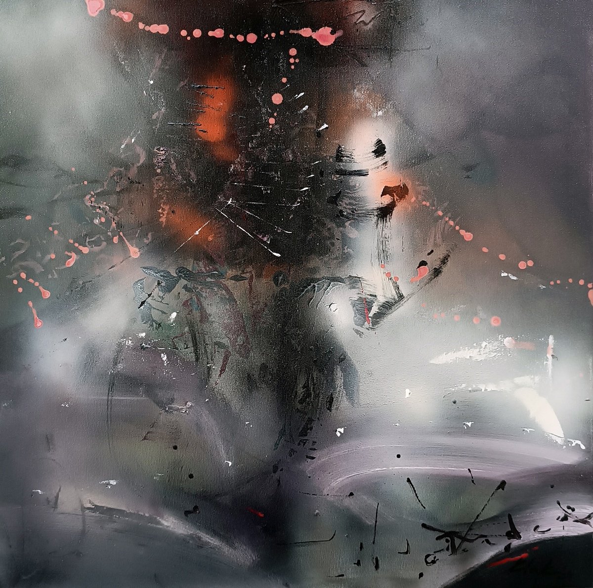 Expressive Landscape Acrylic Painting By Kloska Ovidiu, 20 X 20", Inside God Memory, Original Artwork