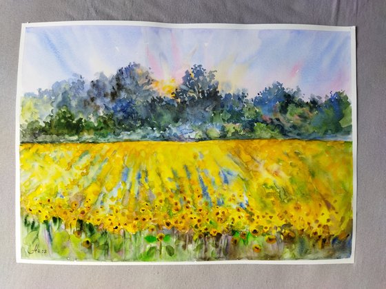 Landscape with sunflowers