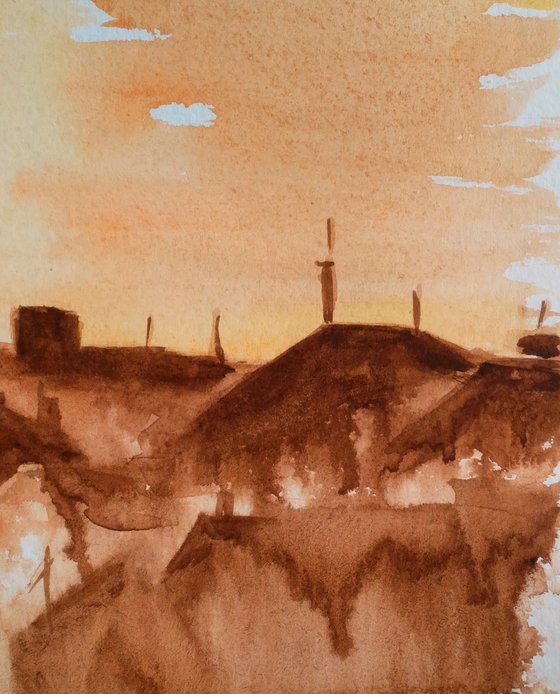 Lviv Painting Cityscape Original Art Ukraine Small Watercolor Artwork Home Wall Art 12 by 8" by Halyna Kirichenko