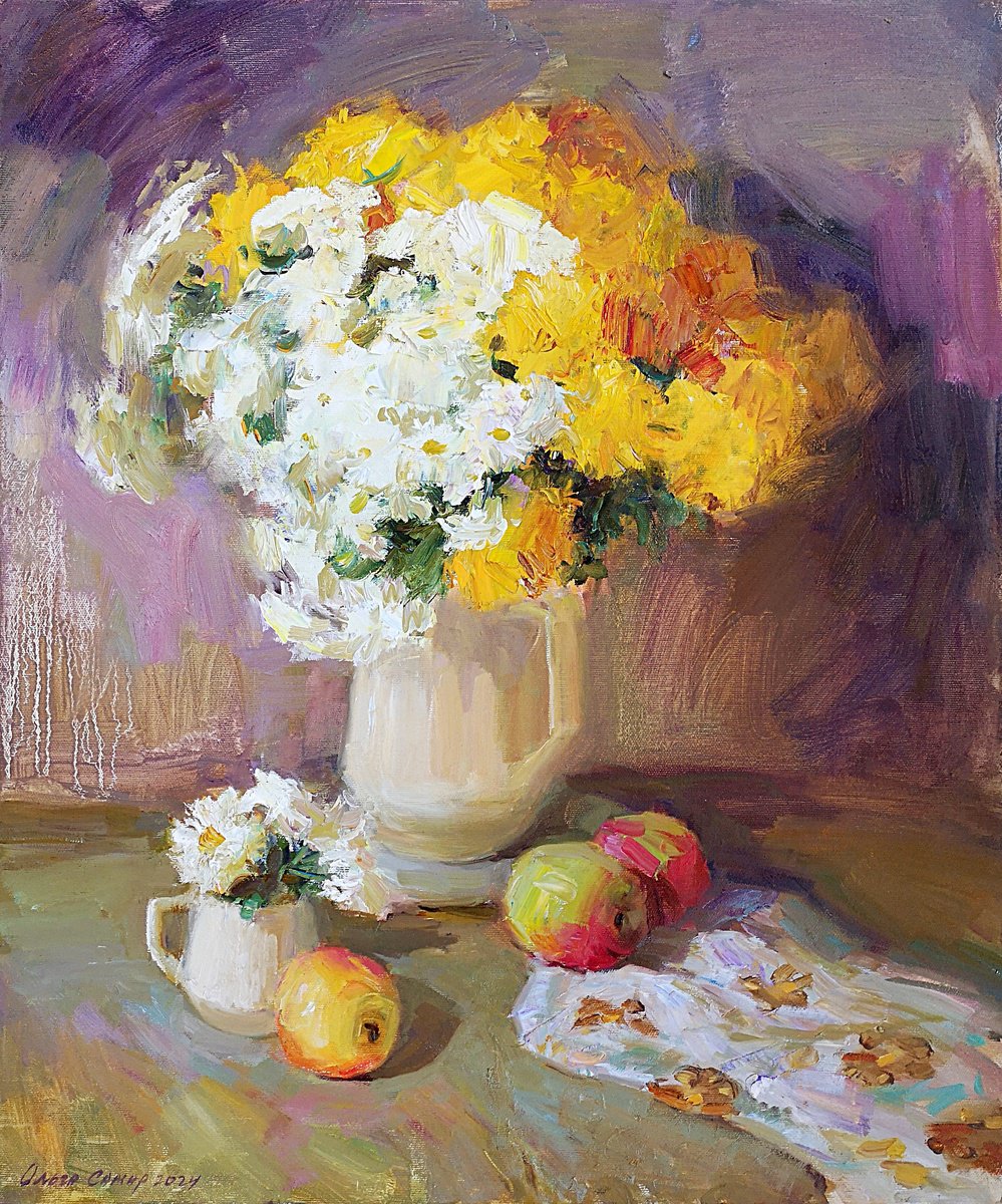 Impressionistic Still Life Oil Painting By Olga Samar, 20 X 24", Aroma Of Autumn, Original Artwork