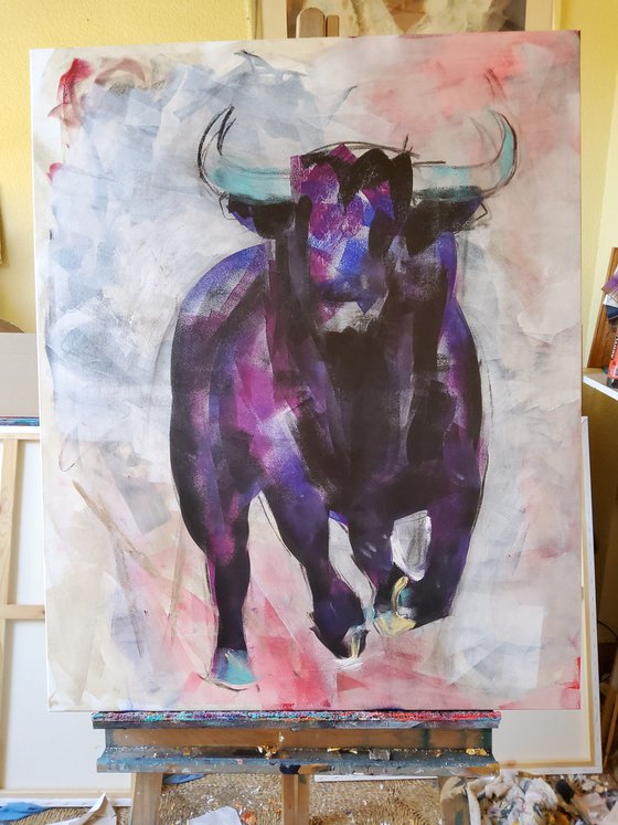 Red background bull