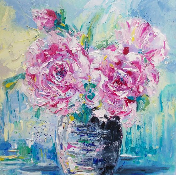 Roses painting on canvas-Small floral  painting-Original roses oil painting on canvas