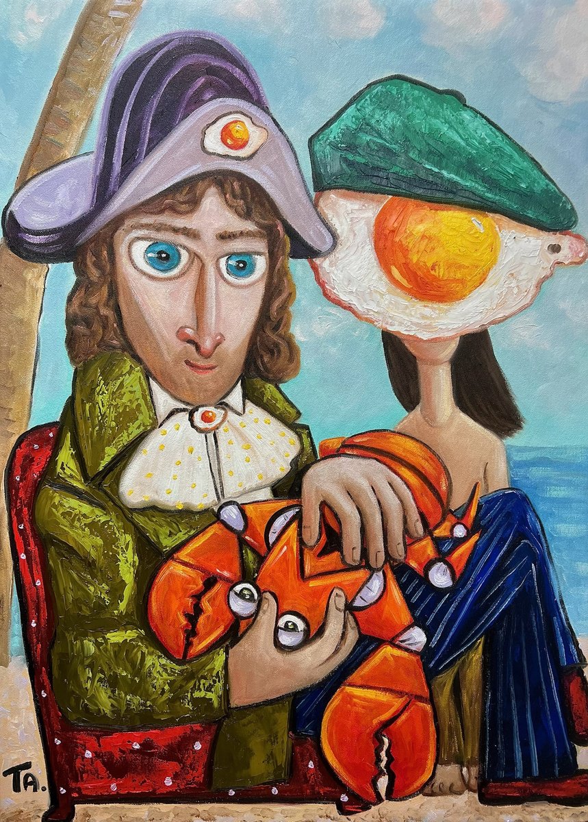 Surrealistic Oil Painting , Capt Thomas Sabo And A Bright Orange Crab By Ta Byrne, 20 X 28, Artwork For Sale On Artfinder
