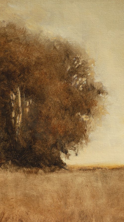 Tonal Trees And Field 220607, Tonal landscape and trees impressionist oil painting by Don Bishop