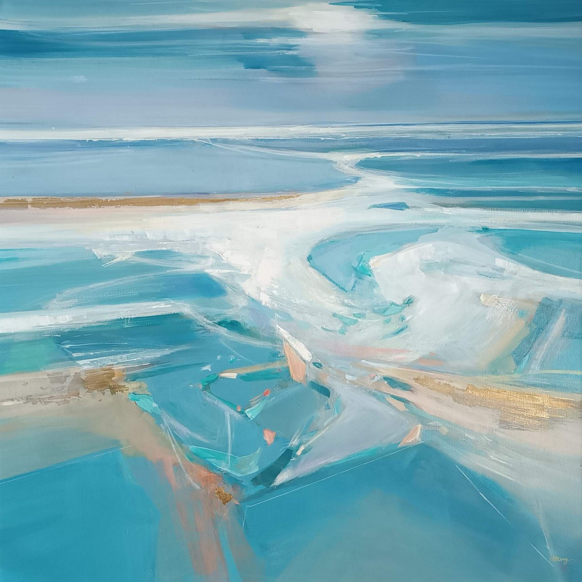 Abstract Landscape Acrylic Painting By Magdalena Morey, 39 X 39", The Call Of The Ocean 1, Original Artwork