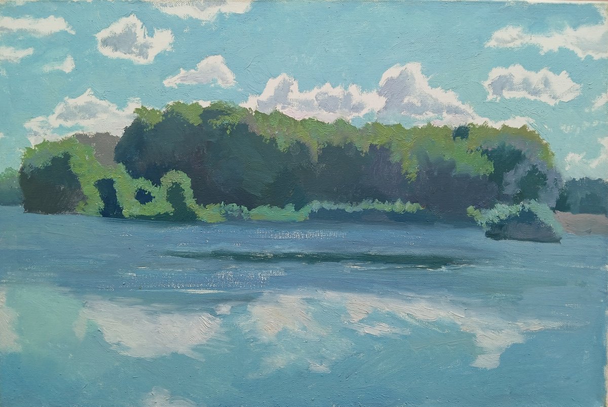 Impressionistic Landscape Oil Painting By Vasyl Koval, 24 X 16", Island, Original Artwork