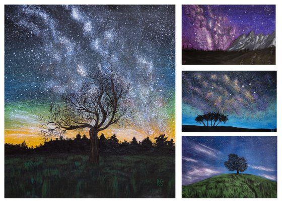 Set of four night landscapes