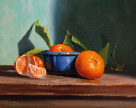 Tangerines and a Blue Pot
