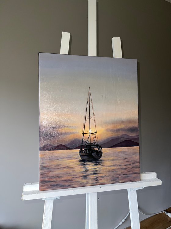 "Peace" - sailboat at sunset seascape