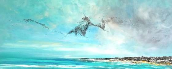 Majestic Beauty -  Seascape, Murmuration, Birds, PANORAMIC