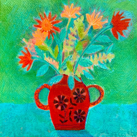 Red Vase of Flowers