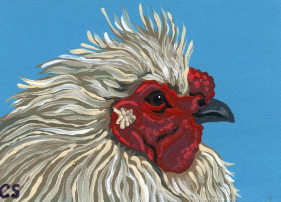 ACEO ATC Original Miniature Painting Fancy Chicken Bird Farmyard Art-Carla Smale