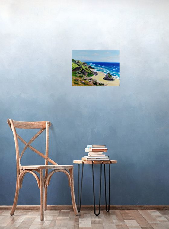 Cornwall, original british landscape beach oil painting, Gift, art for home