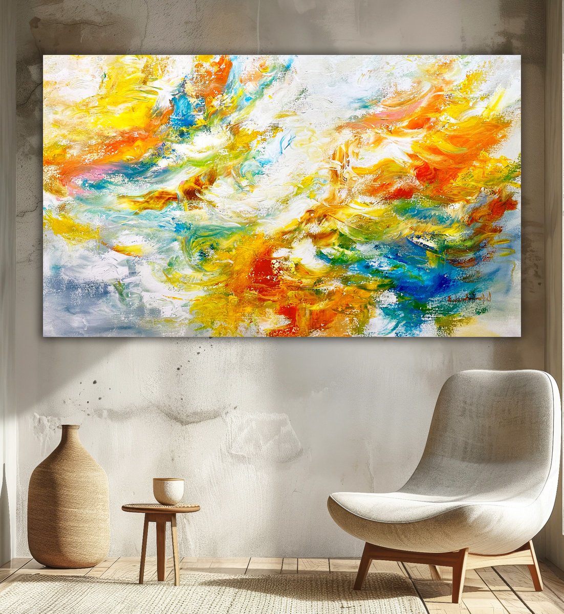 Abstract Acrylic Painting By Andrada Anghel, 60 X 36, Rainbow Surge, Original Artwork