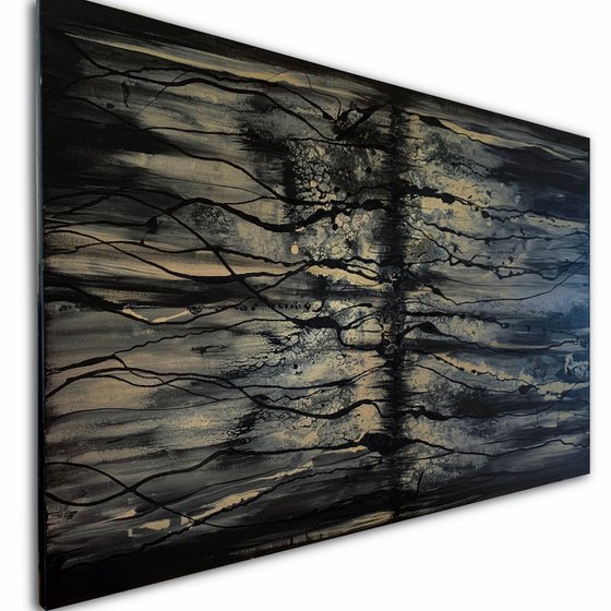 Urban Black and Gold Distressed Abstract large painting