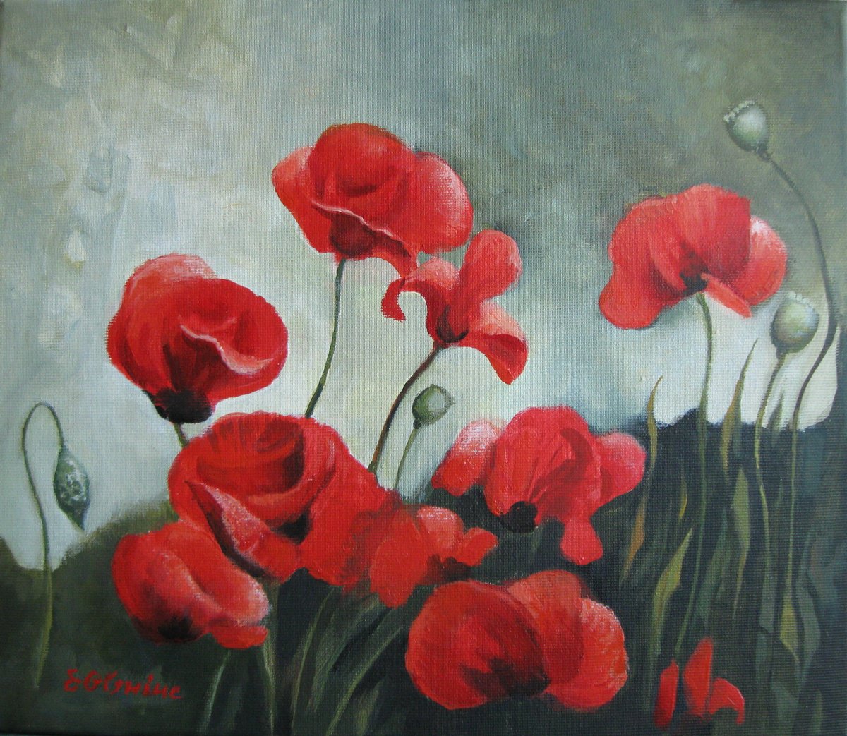 Expressive Botanical Acrylic Painting By Elena Oleniuc, 14 X 12, Ephemeral, Original Artwork